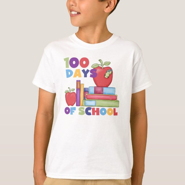 Livros e Maçãs 100 Dias de Camisetas Escolares (Frente)