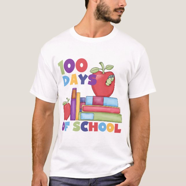 Livros e Maçãs 100 Dias de Camisetas Escolares (Frente)