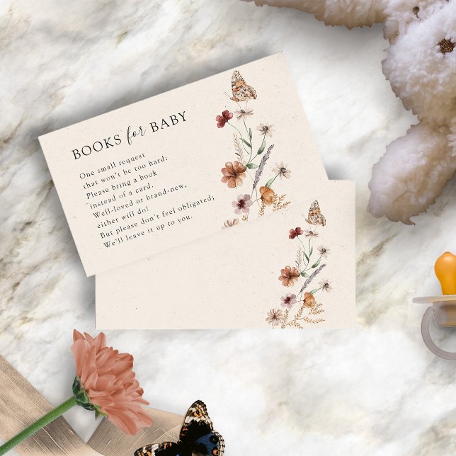 Livros Para Cartão De Recepção Para Bebês (Boho Watercolor Wildflowers Books For Baby Enclosure Card by Painted Paperie
)
