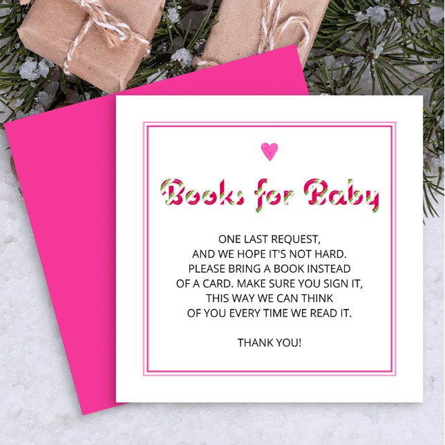 Livros para Inserção do Chá Feriado Rosa Bebê (Pink Books for Baby Typography request enclosure card.)