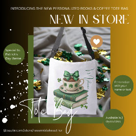 Livros Personalizados, Café e Shamrocks Tote Bag