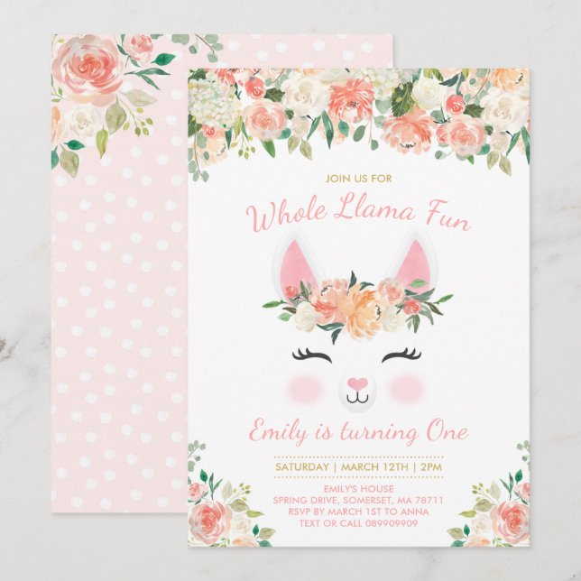 Llama Birthday Convite à Festa Inteira de Diversão (Frente/Verso)