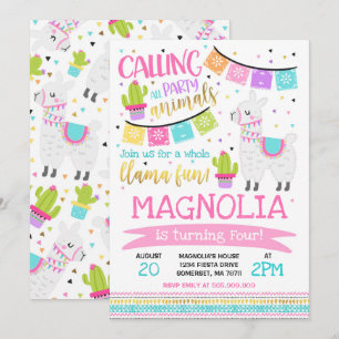 Llama Birthday Convite à Festa Inteira de Diversão
