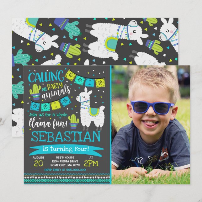 Llama Birthday Convite à Festa Inteira de Diversão (Frente/Verso)