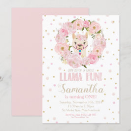 Llama Birthday Convite Blush Floral Girl