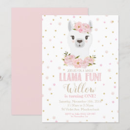 Llama Birthday Convite Blush Floral Girl