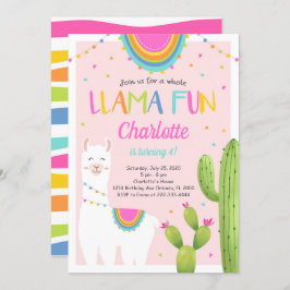 Llama Cactus, Rosa, Convite de Aniversário