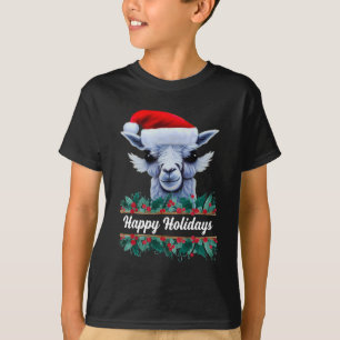 Llama Com Papai Noel Com T-Shirt
