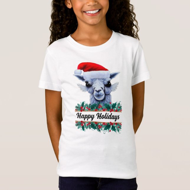 Llama Com Papai Noel E T-Shirt (Frente)