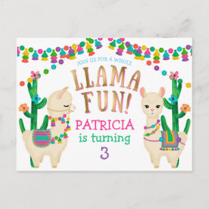 Llama, convite de aniversário de Fiesta cartão pos