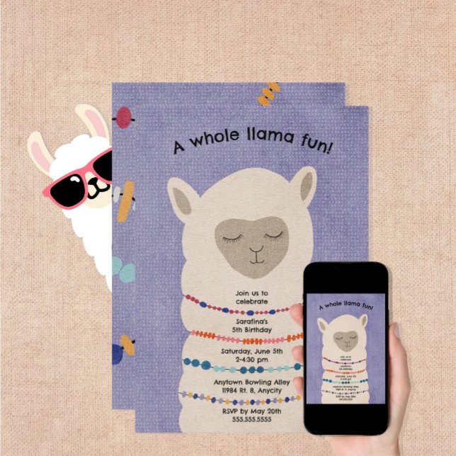 Llama Festa de aniversário, convite de gênero neut (Criador carregado)