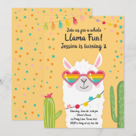 Llama Fiesta Heart Sunglass Convite de Aniversário