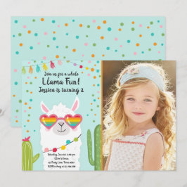 Llama Fiesta Heart Sunglass Convite de Aniversário
