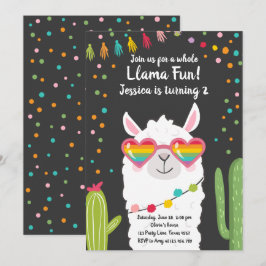 Llama Fiesta Heart Sunglass Convite de Aniversário