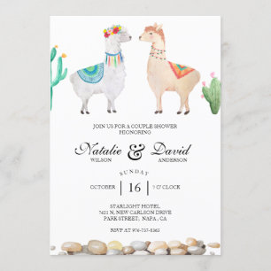 Llama Ilustração Convite Para Chá De Casal Teal