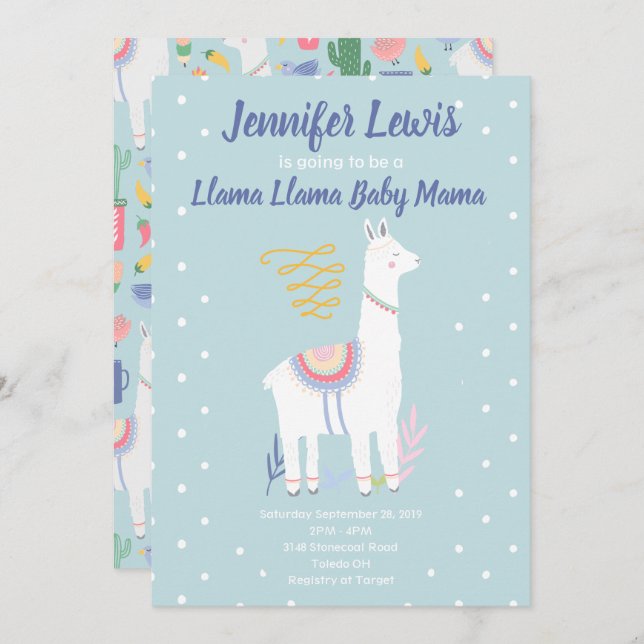 Llama Llama Baby Mama Convite para Chá de fraldas (Frente/Verso)