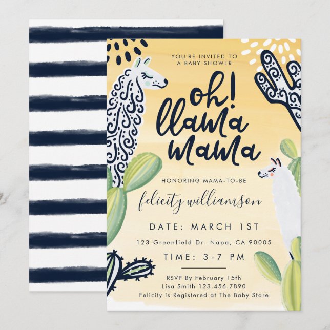 Llama Mama Sexo Convite para Chá de fraldas Neutro (Frente/Verso)