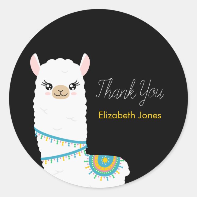 Llama Personalizável Obrigado Clássico Do Adesivo  (Frente)