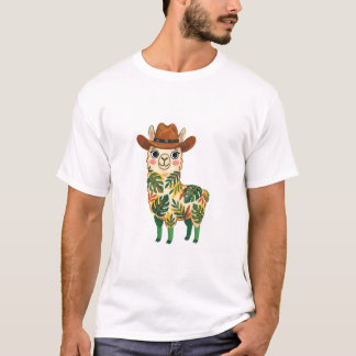 Llama T-Shirt Cowboy Hat – Cute Folk Art Tee