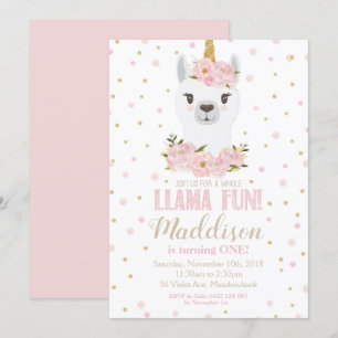 Llama Unicórn Aniversário Convite Blush Floral