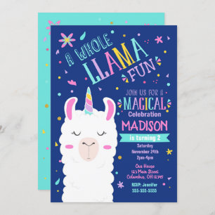 Llama Unicórn Aniversário do Convite Magnético