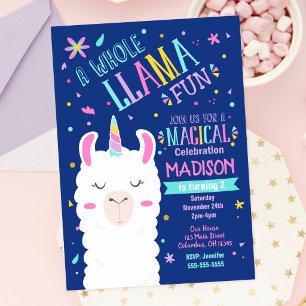 Llama Unicórn Aniversário do Convite Magnético