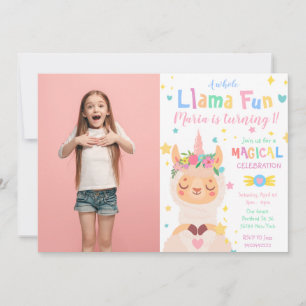 Llama Unicorn Foto: Convite de Aniversário Magnéti