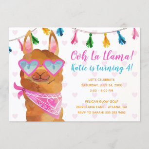 Llama Vestindo Convite de aniversário de óculos 