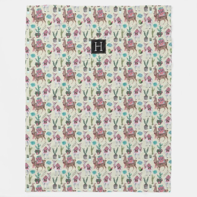 Llamas Ocidentais & Cactus | Cobertores de Fleece  (Frente)