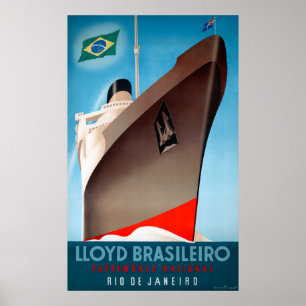 Lloyd Brasileiro Viagens vintage Poster Restaurado