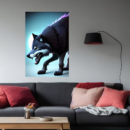 Lobo assustador mostrando dentes | AI Art Poster