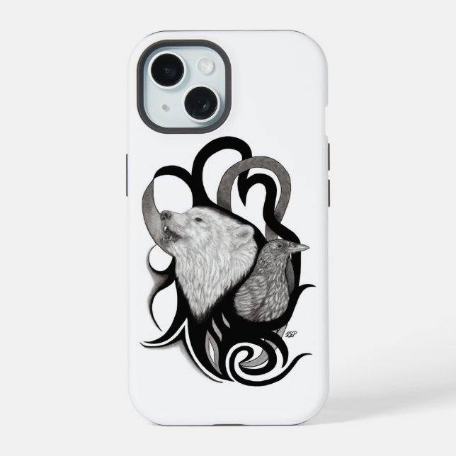 Lobo Branco com Arte Tribal Raven (Verso)