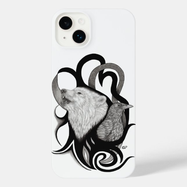Lobo Branco com Arte Tribal Raven (Verso)