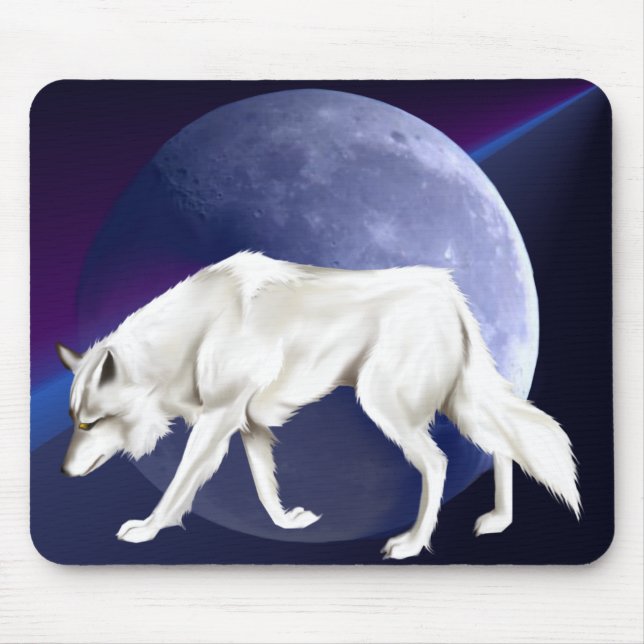 Lobo branco com meia lua Mousepad (Frente)