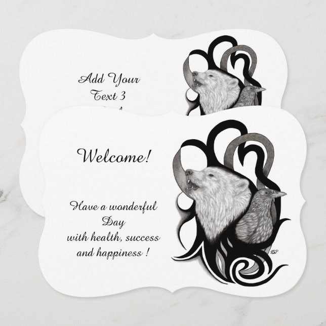 Lobo Branco com Raven, adicione seu convite de tex (Frente/Verso)