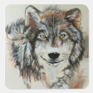 Lobo cinzento em etiquetas da neve