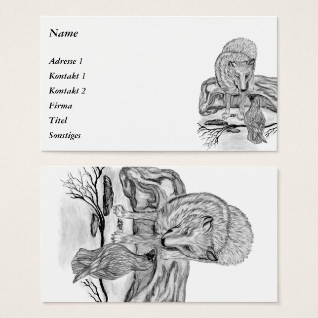 Lobo e Raven - Design preto e branco (Frente & Verso)