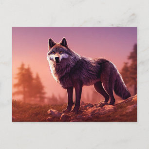 Lobo em cartão postal de paisagem selvagem