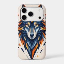 Lobo Geométrico Azul e Laranja Arte Poligonal