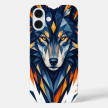Lobo Geométrico Preto e Laranja Arte Poligonal