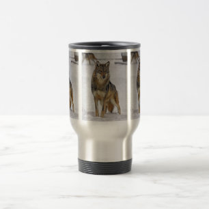 Lobo na caneca de viagem do relógio