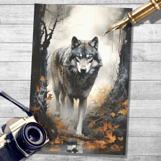 Lobo na Floresta 4 - Papel de Decoupage