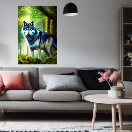 lobo na floresta verde | AI Art Poster