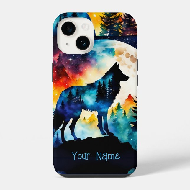 Lobo na lua de cheio de montanha *Personalize* (Verso)