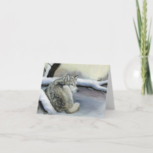 Lobo no cartão de nota da arte da neve