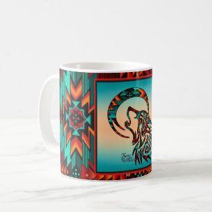 Lobo Tribal A Uivar Na Caneca De Café Da Lua