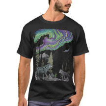 Lobos abstrato em Luzes Nortes Camiseta Florestal