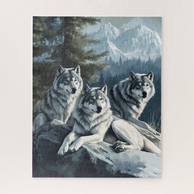 Lobos Relaxando na Floresta Quebra-cabeça (Vertical)