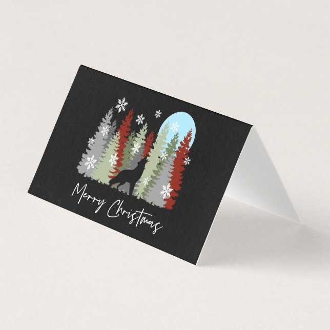 Lobos uivando na floresta Árvores Feliz Natal  (Frente)