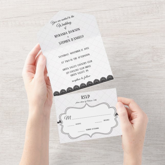Locação Preta no Casamento Personalizado Branco (Aba destacável)